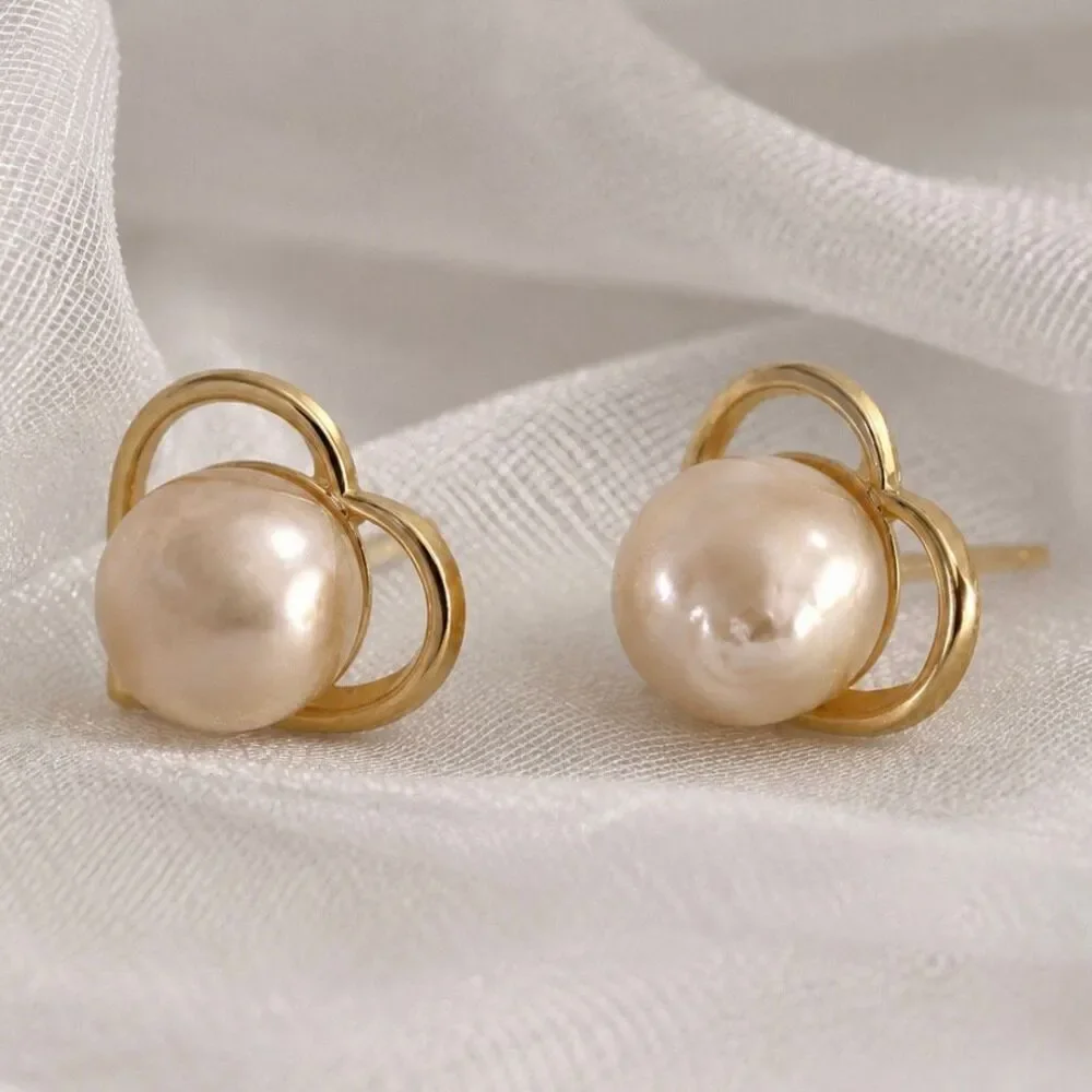 Pink Cultured Pearl & Gold Plated Heart Earrings – Milestone Jewelry